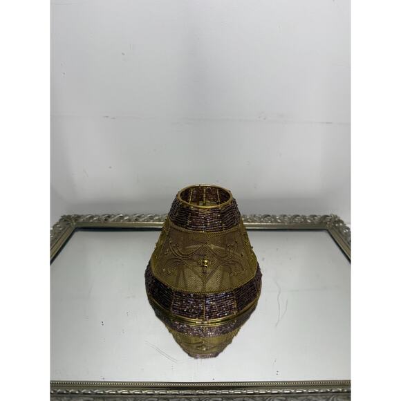 Gorgeous Vintage Purple Seedbeaded and Gold Mesh and Gold Metalwork Shade - Picture 2 of 10